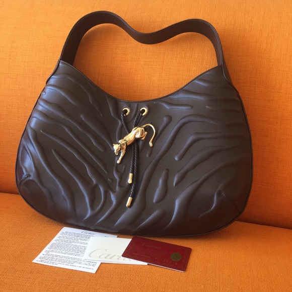 Cartier Handbags - VINTAGE CARTIER GOLD TONE LOGO BROWN  BAG